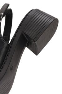 صندل زنانه مشکی چرم پاشنه‌کوتاه بنددار دری مد