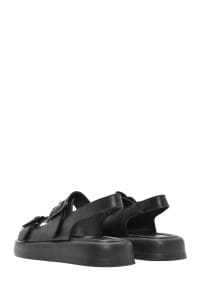 صندل زنانه مشکی چرمی کفی ضخیم دری مد