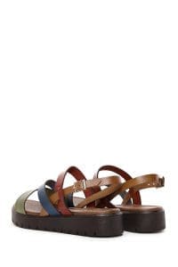 صندل زنانه چندرنگ کفی ضخیم چرمی بودروم دری مد