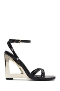 صندل مشکی چرم مصنوعی زنانه دری مد