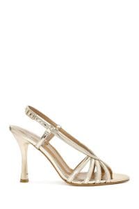 صندل های فلزی پاشنه نازک سگک دار طلایی زنانه دری مد