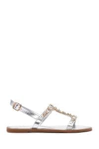 صندل های نگین داری مچ پا نقره ای زنانه