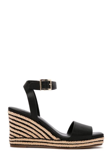 صندل پاشنه دار زنانه مشکی بند دار قوزک دری مد