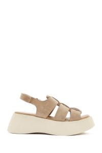 صندل چرم جیر ضخیم قهوه ای زنانه