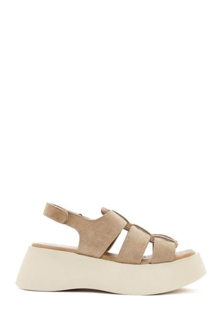 صندل چرم جیر ضخیم قهوه ای زنانه