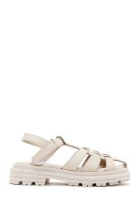 صندل چرمی بند دار بژ زنانه دری مد