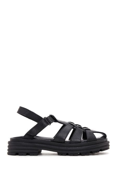 صندل چرمی مشکی زنانه دری مد