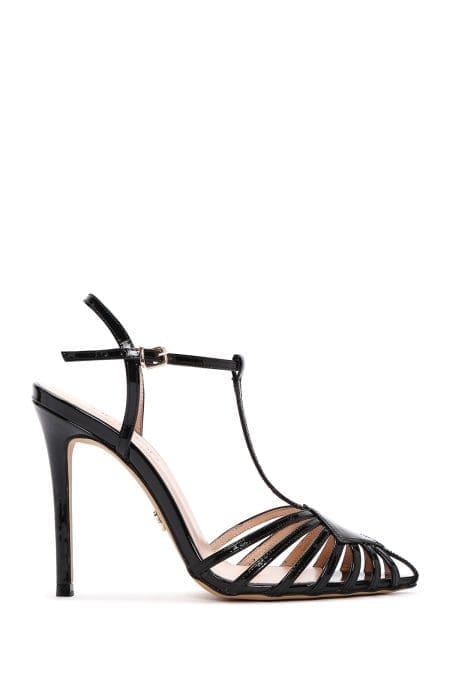 صندل چرمی مشکی پاشنه دار مشکی زنانه دری مد