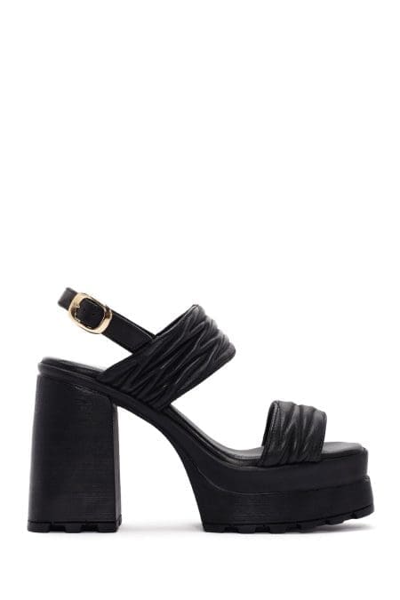 صندل چرمی پاشنه بلند پلتفرم مشکی زنانه