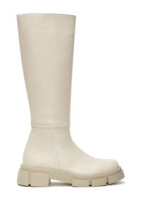 چکمه زیره ضخیم زیپ دار چرم بژ زنانه دری مد