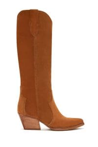 چکمه پاشنه دار کابویی چرم جیر بژ زنانه دری مد