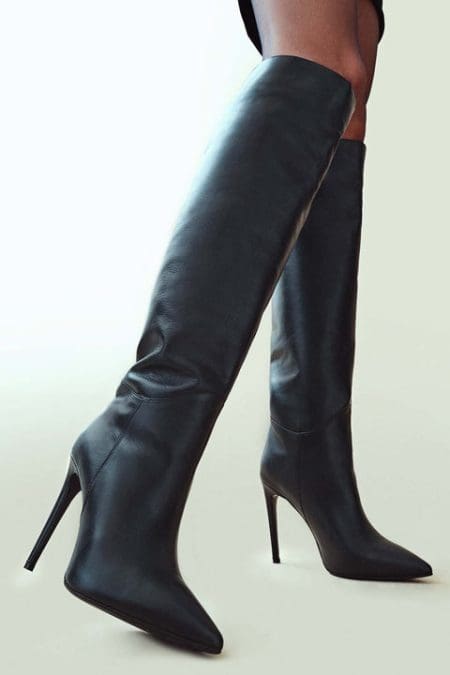 چکمه چرمی زنانه پاشنه نازک مشکی زیپ دار دری مد