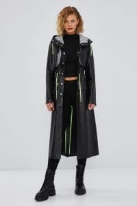 ژاکت چرمی کلاهدار مشکی زنانه ریحانا دری مد