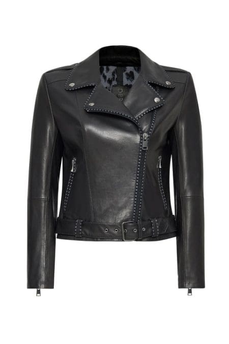 کاپشن چرم موتورسواری مشکی زنانه Angel-X دری مد