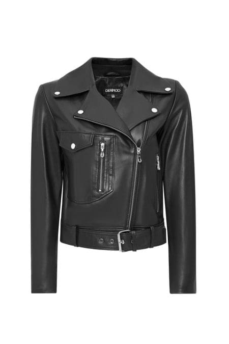 کت چرم یقه دو سینه مشکی زنانه آتلانتیس دری مد