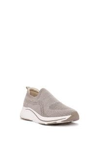 کتونی زنانه بژ چرم با زیره ضخیم پارچه ای دری مد