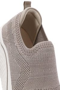 کتونی زنانه بژ چرم با زیره ضخیم پارچه ای دری مد