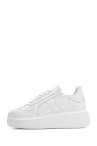 کتونی زنونه چرم سفید بنددار با زیره ضخیم دری مد