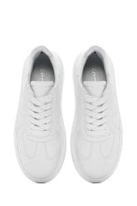 کتونی زنونه چرم سفید بنددار با زیره ضخیم دری مد