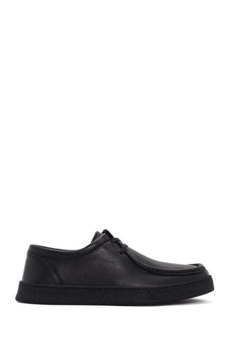کفش راحتی چرمی مشکی بند دار مردانه دری مد