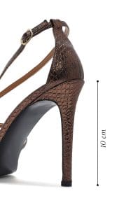 کفش زنانه برنزی چرم طرح‌دار پاشنه نازک بلند بنددار دری مد