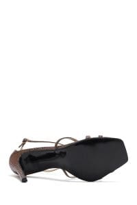 کفش زنانه برنزی چرم طرح‌دار پاشنه نازک بلند بنددار دری مد