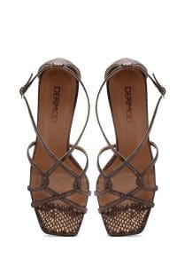 کفش زنانه برنزی چرم طرح‌دار پاشنه نازک بلند بنددار دری مد