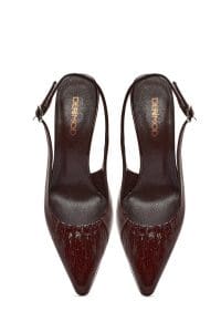 کفش زنانه زرشکی چرم پاشنه نازک پشت باز دری مد