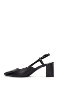 کفش زنانه مشکی چرم پاشنه‌دار پشت باز دری مد