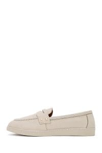 کفش لوفر زنانه چرم بژ دری مد