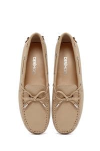 کفش لوفر زنانه چرم بژ پاپیونی دری مد