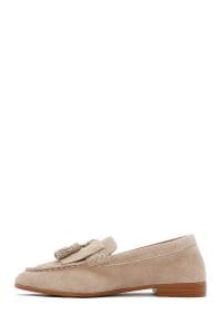 کفش لوفر زنانه چرم جیر بژ دری مد