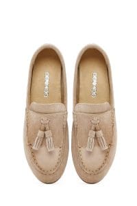 کفش لوفر زنانه چرم جیر بژ دری مد