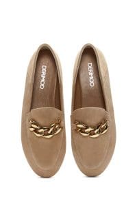 کفش لوفر زنانه چرم جیر بژ دری مد