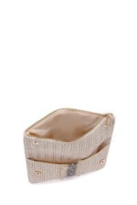 کیف دستی زنانه حصیری بژ مینی با بند زنجیری بلند دری مد