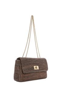 کیف زنانه حصیری قهوه‌ای بند بلند زنجیری دوشی دری مد