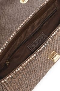 کیف زنانه حصیری قهوه‌ای بند بلند زنجیری دوشی دری مد