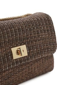 کیف زنانه حصیری قهوه‌ای بند بلند زنجیری دوشی دری مد