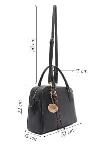 کیف زنانه دستی چرم مشکی بند بلند با اکسسوری دری مد