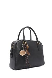 کیف زنانه دستی چرم مشکی بند بلند با اکسسوری دری مد