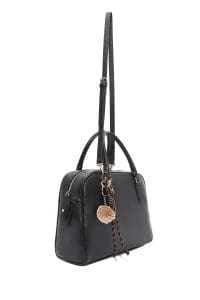 کیف زنانه دستی چرم مشکی بند بلند با اکسسوری دری مد