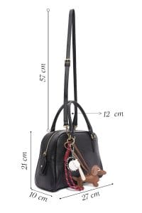 کیف زنانه دستی چرم مشکی بند بلند با اکسسوری دری مد