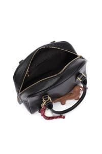 کیف زنانه دستی چرم مشکی بند بلند با اکسسوری دری مد