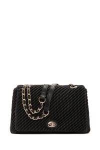 کیف زنانه دوشی مشکی بند بلند چاپ‌دار دری مد