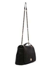 کیف زنانه دوشی مشکی بند بلند چاپ‌دار دری مد