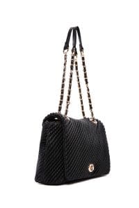 کیف زنانه دوشی مشکی بند بلند چاپ‌دار دری مد