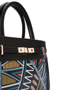 کیف زنانه مشکی چاپ‌دار دوشی بلند دری مد