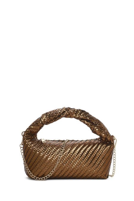 کیف زنانه مینی دستی قهوه‌ای بند بلند بافت‌دار دری مد