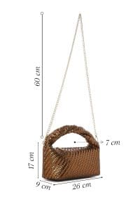 کیف زنانه مینی دستی قهوه‌ای بند بلند بافت‌دار دری مد
