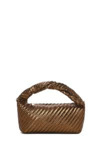 کیف زنانه مینی دستی قهوه‌ای بند بلند بافت‌دار دری مد